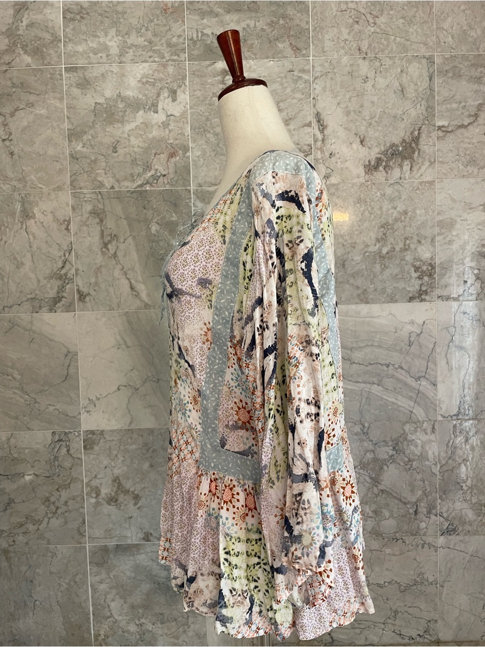 Dylan Abstract Print Keyhole Ruffled Top - Picture 5 of 8